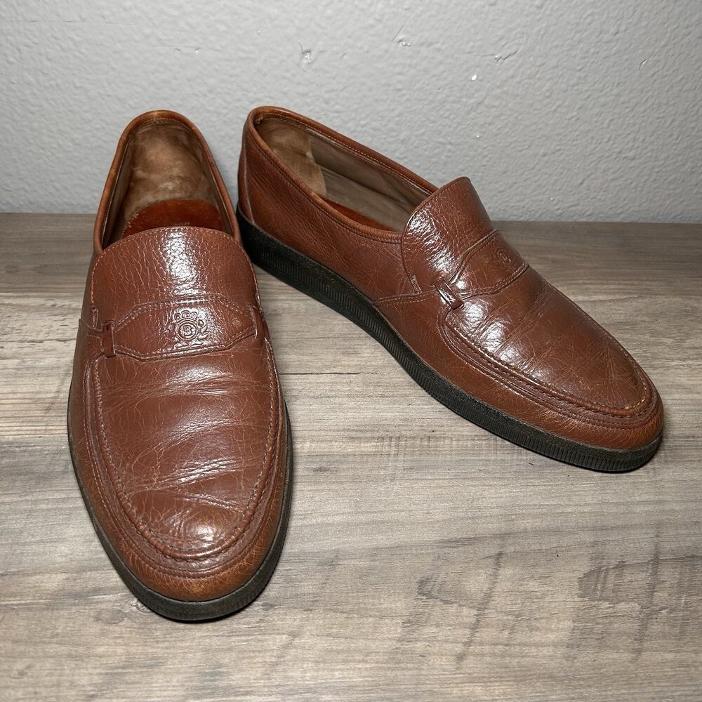 Bally Men’s Brown Leather Dress Shoes Loafers Size 9.5 M Slip On Delft